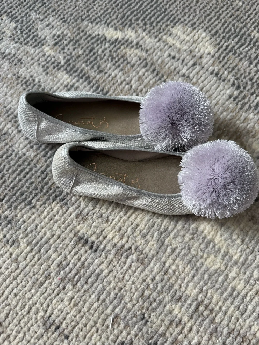 Sparkle Pom-Pom Kids Moccasins in Silver with Lilac Accent Papanatas Size-28